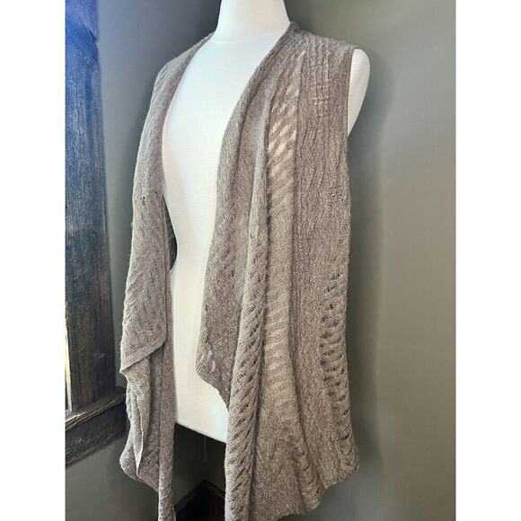 Eileen Fisher Womens Large Brown 100% Baby Alpaca Open Knit Drape Vest - Picture 2 of 7